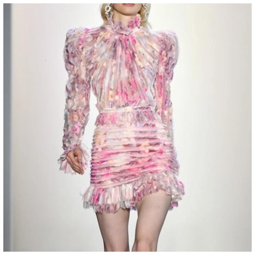 Stunning Feathered Ruffle Dress The Alessea - Picture 6 of 11